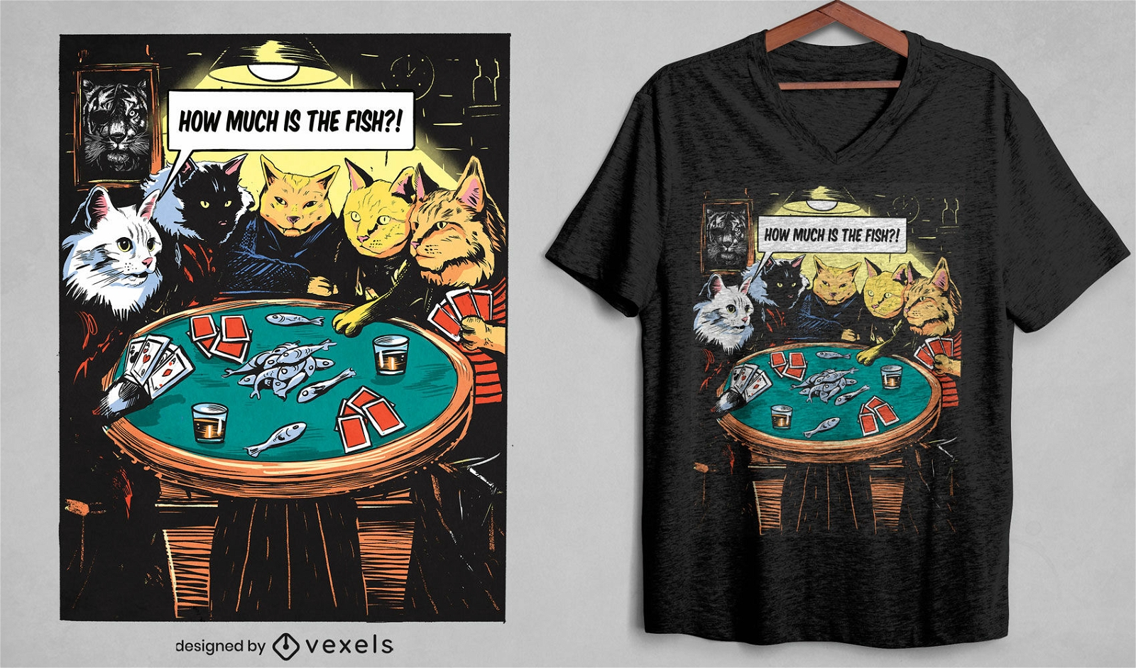 Cats playing poker game t-shirt psd
