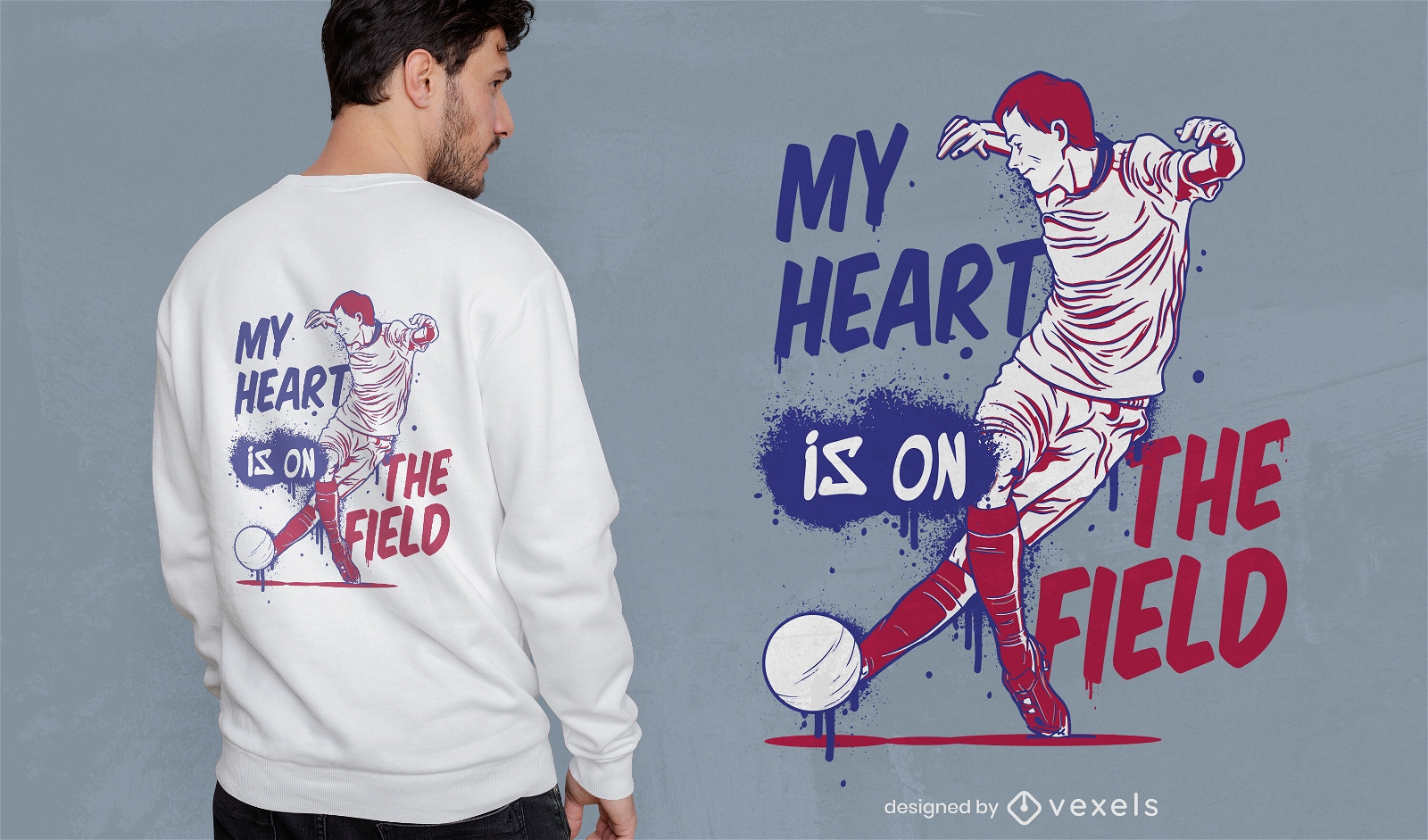 Design de camiseta com citação de coração de jogador de futebol