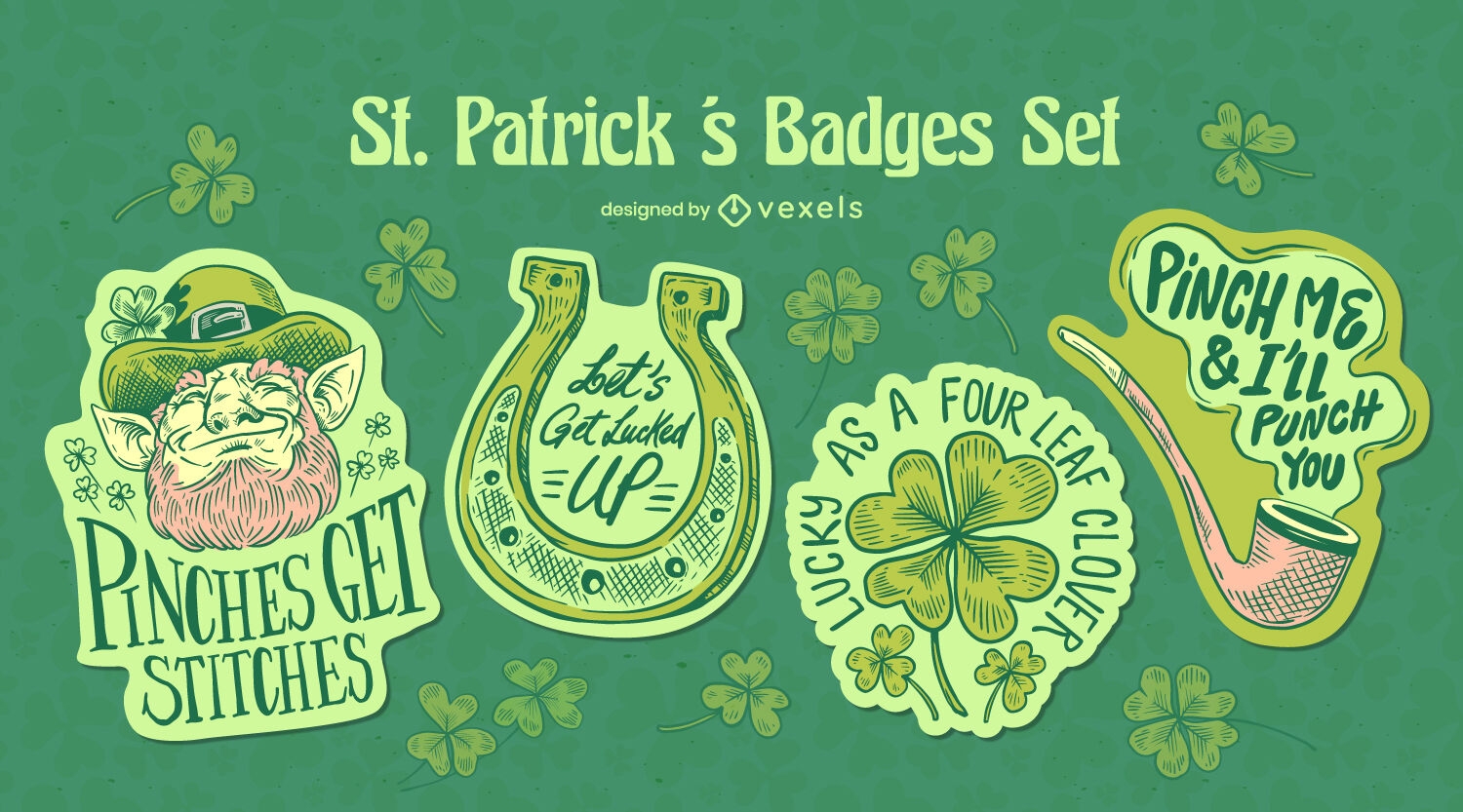 Conjunto de insignias dibujadas a mano de St Patrick