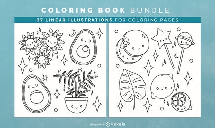 Páginas de design de livro de colorir abacate kawaii