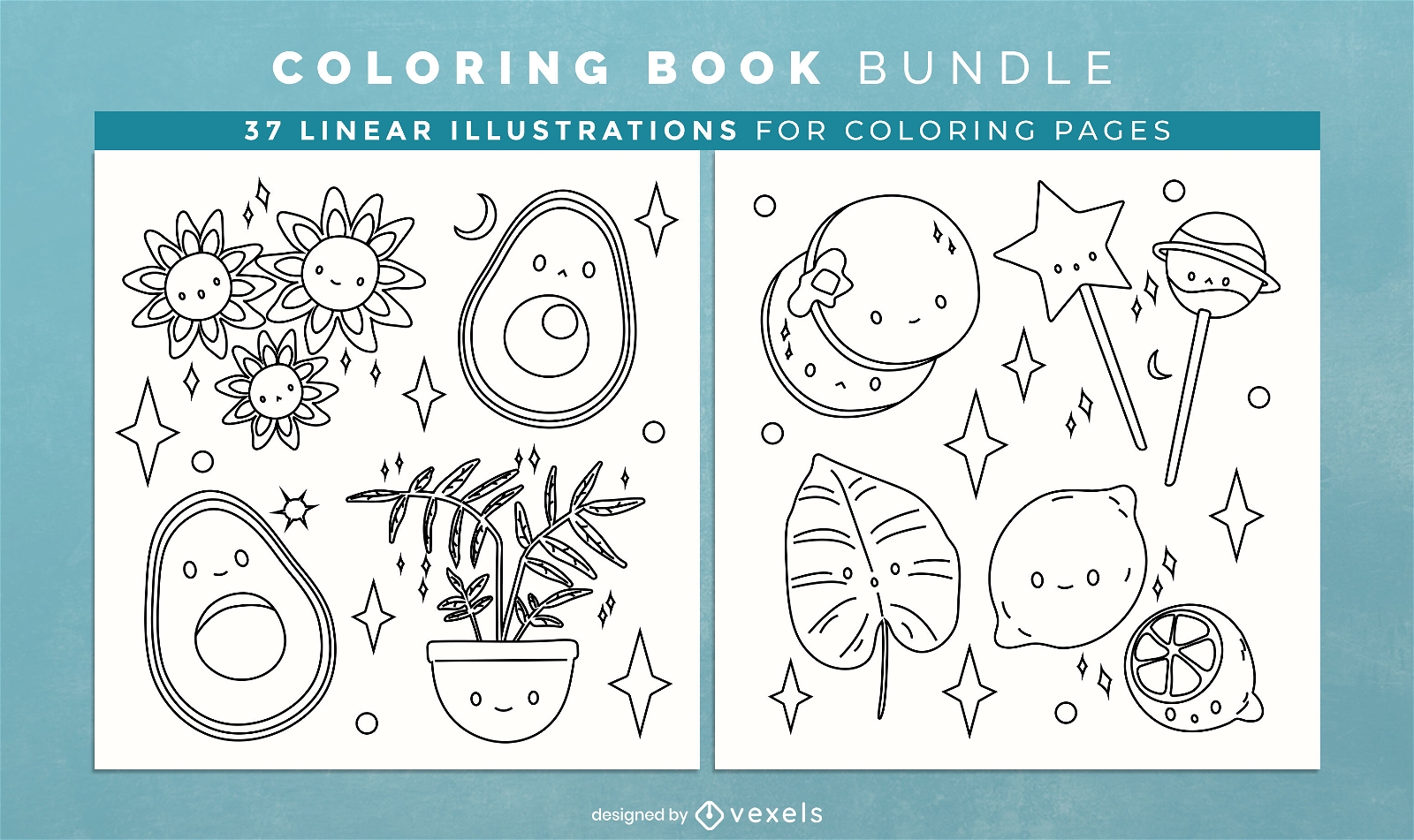 Páginas de design de livro de colorir abacate kawaii