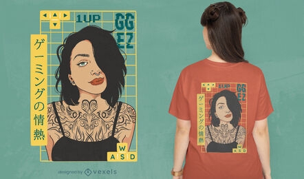 Gamer woman with tattoos t-shirt design