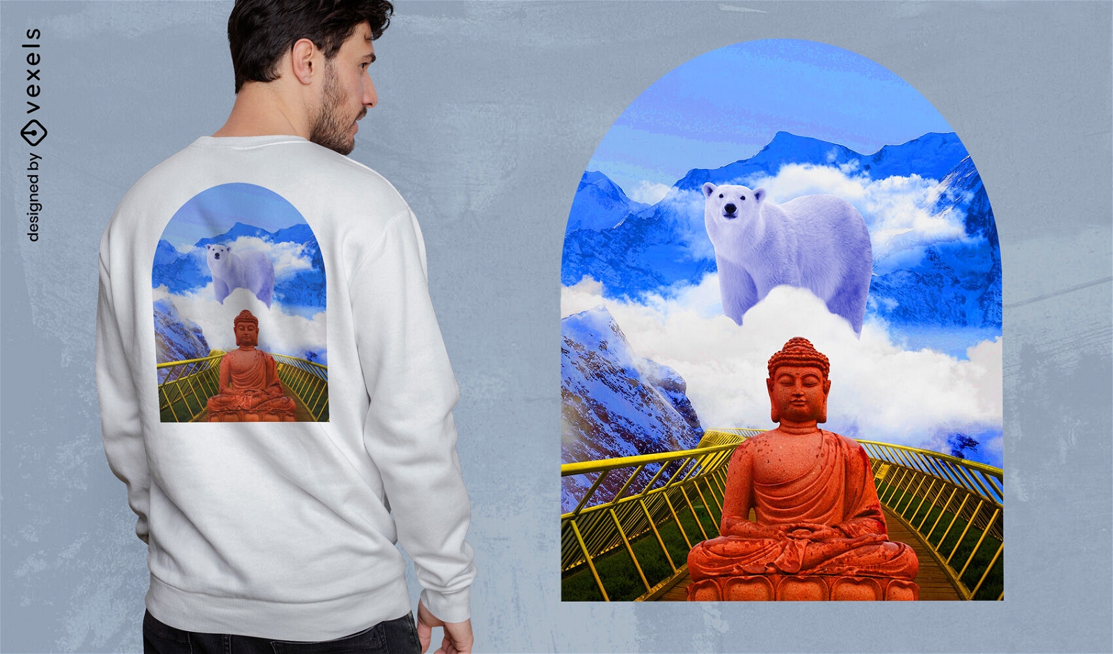 Polar bear and buddha psd t-shirt design