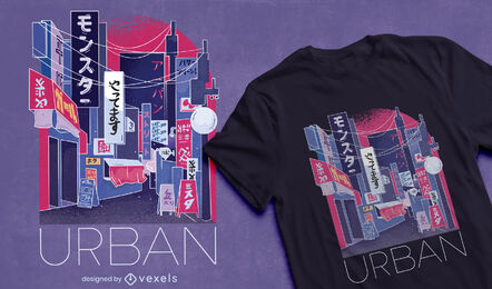 Design de camiseta de rua da cidade japonesa