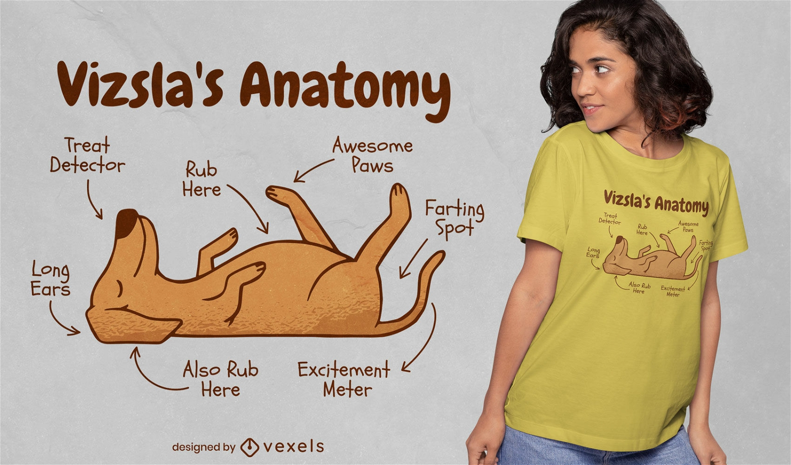 Design de camiseta de anatomia engra?ada de animal de cachorro Vizsla
