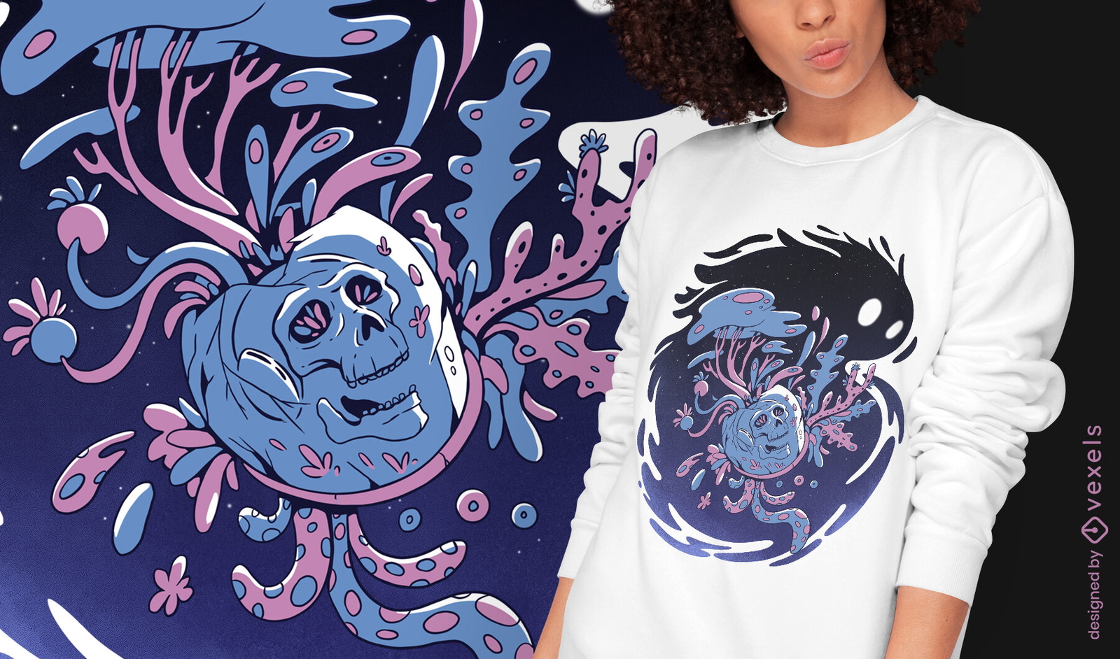 Diseño de camiseta de calavera espacial monstruo psd