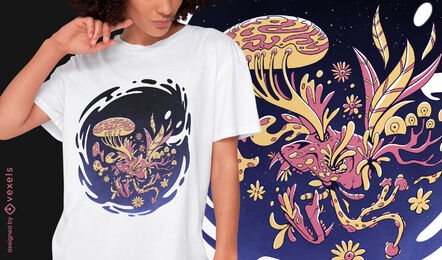 Floral skull monster psd t-shirt design
