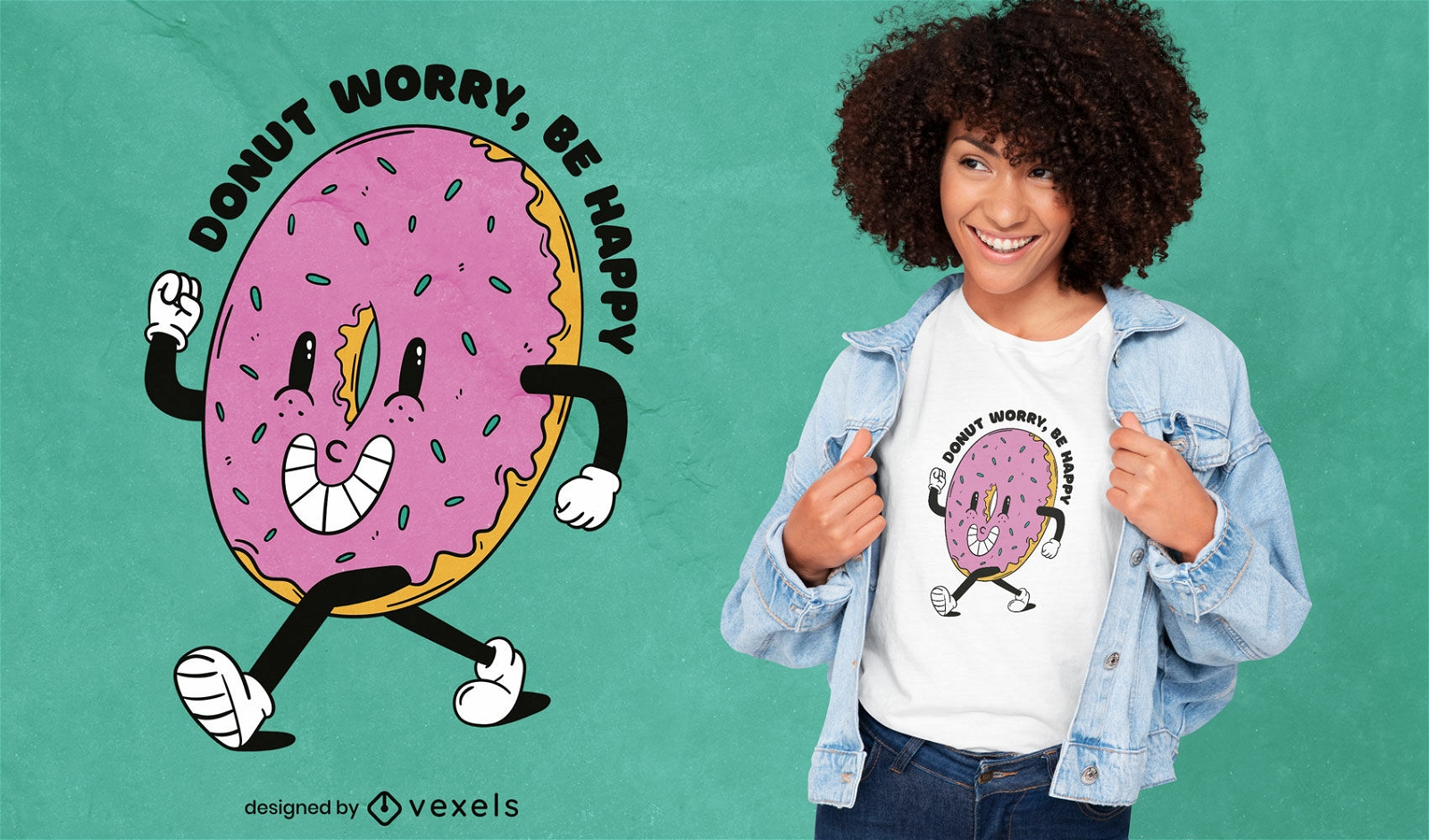 Design de t-shirt de comida doce de rosquinha de desenho animado feliz