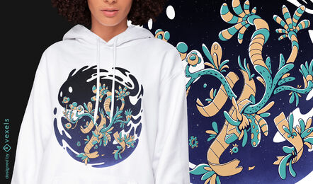 Design de camiseta psd de monstro abstrato floral