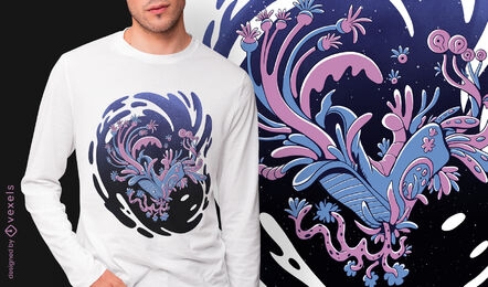 Boot floral space monster psd t-shirt design