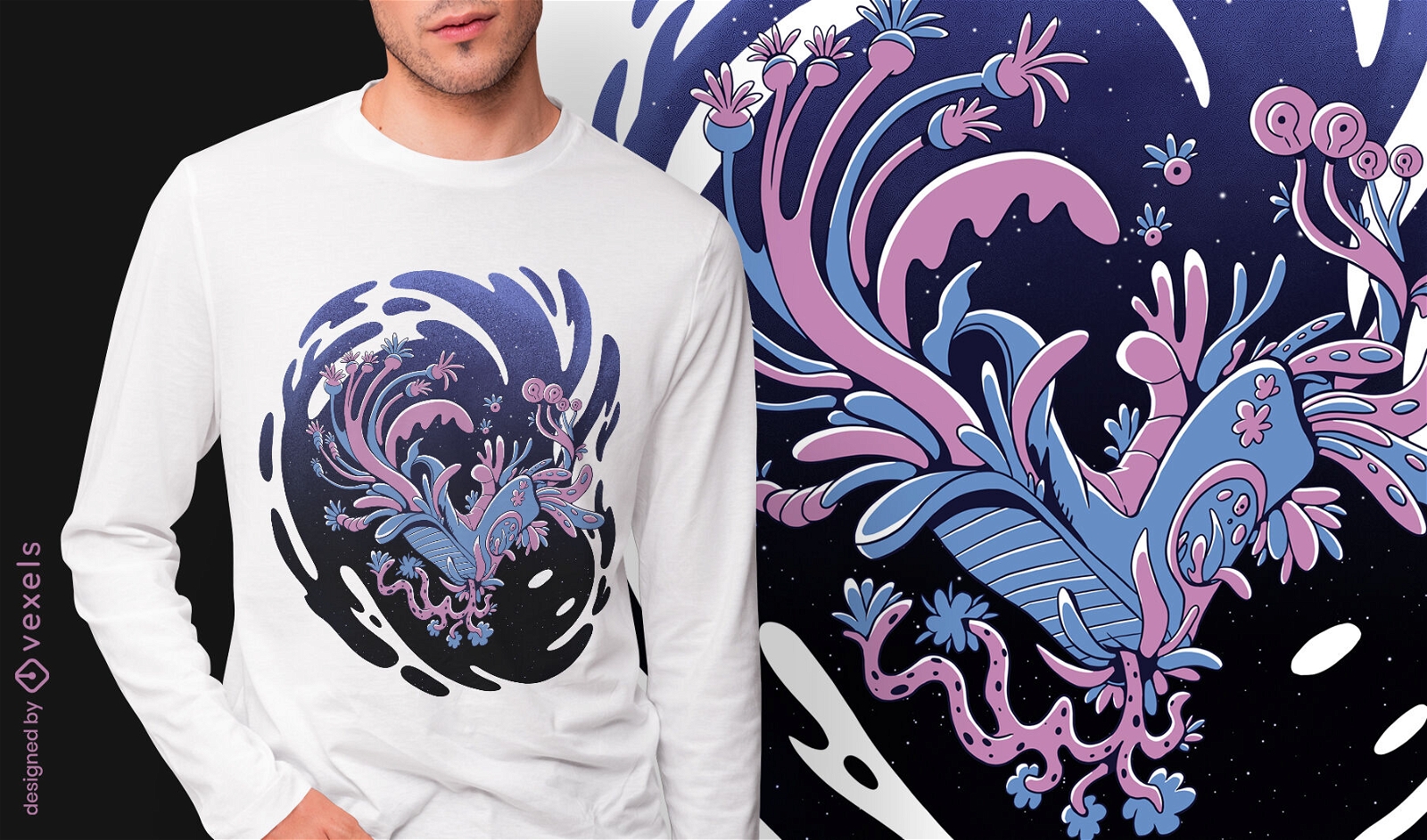 Bota design de camiseta psd monstro espacial floral