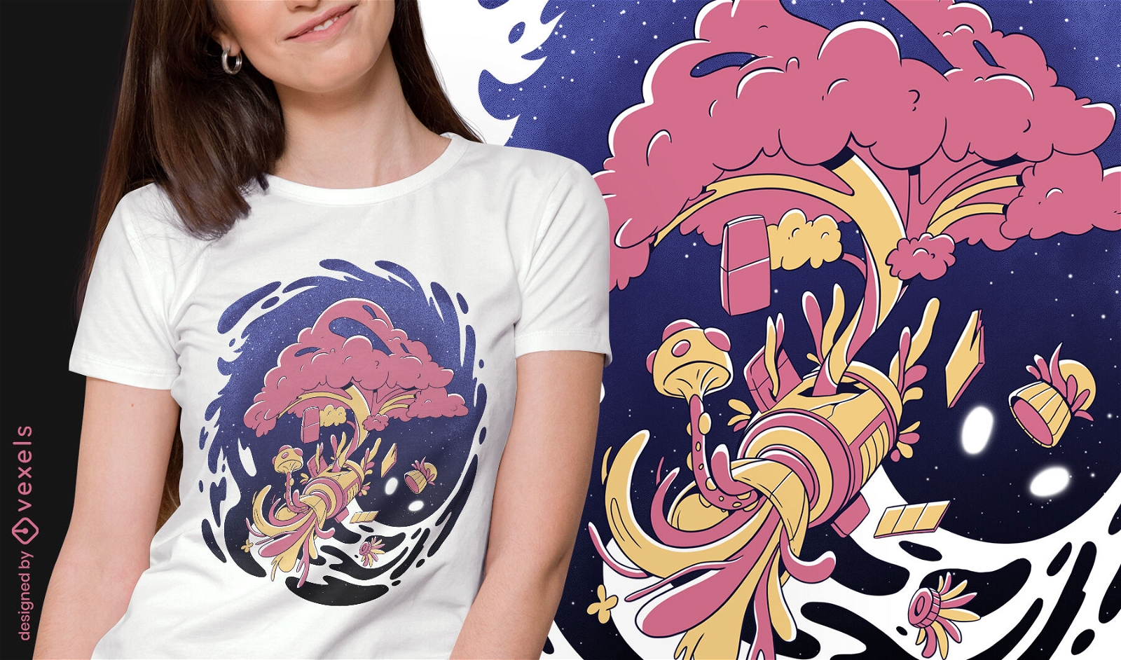 Abstract spaceship nature psd t-shirt design