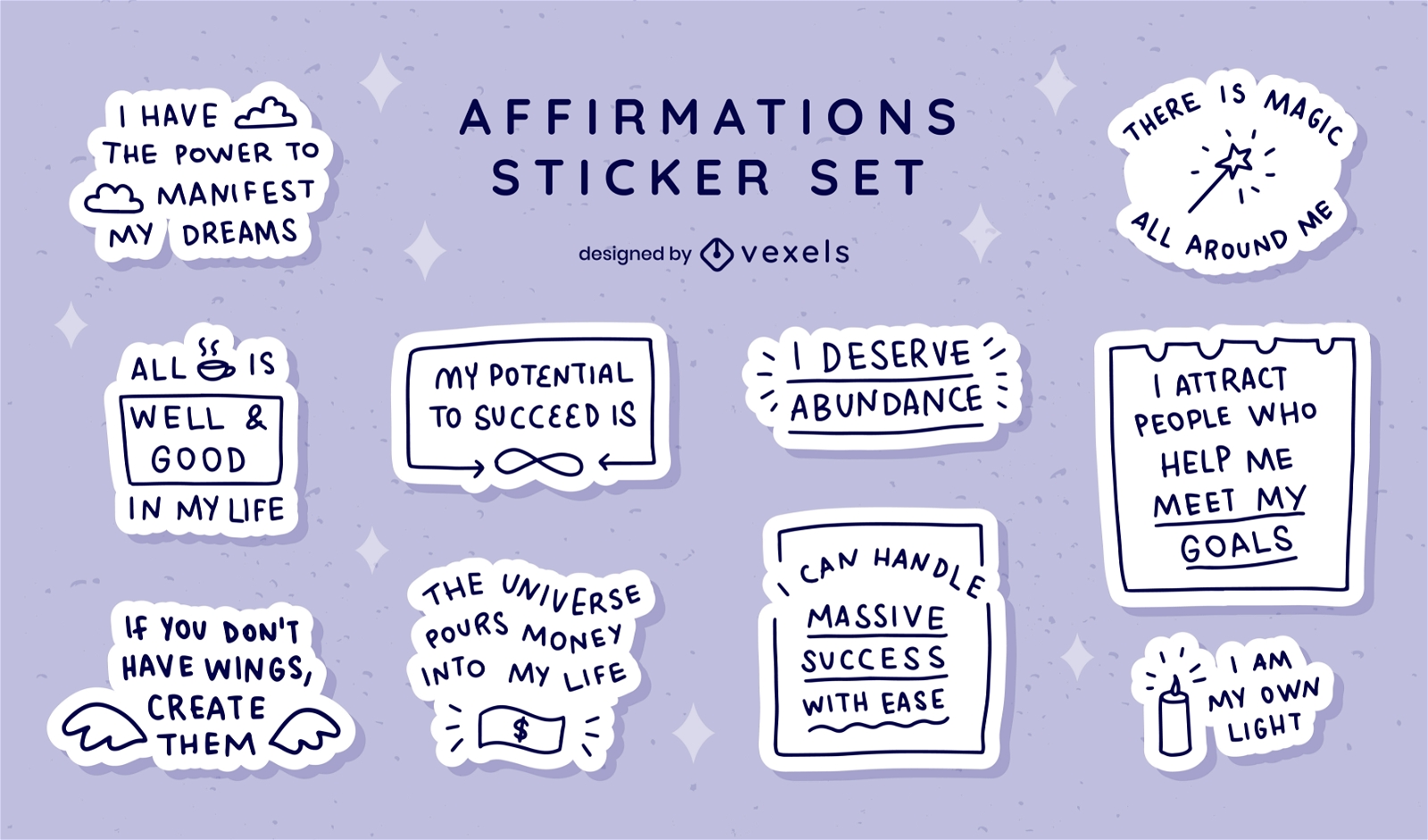 Affirmations doodle sticker set