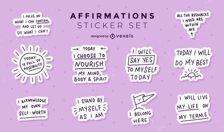 Affirmation quotes doodle sticker set