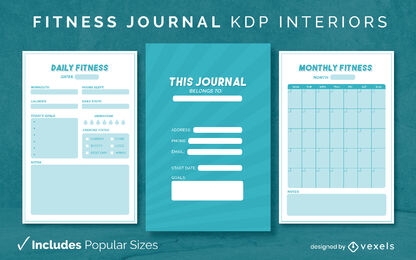 Monochrome fitness Journal Design Template KDP