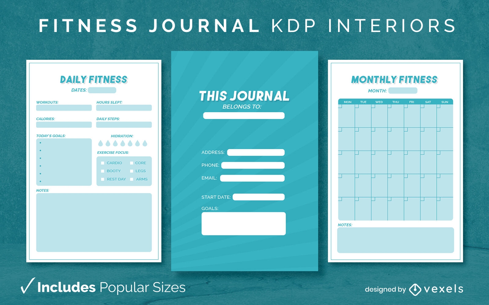 Monochrome fitness Journal Design Template KDP