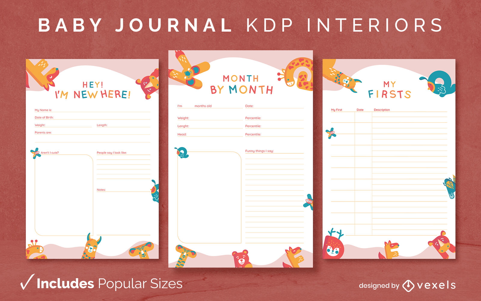 Cute baby journal template KDP interior design