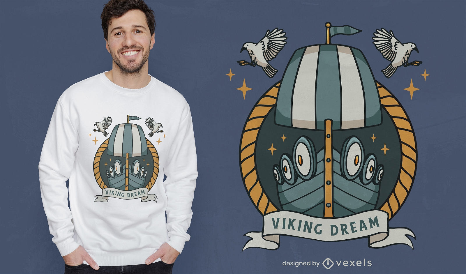 Diseño de camiseta con cita de barco vikingo