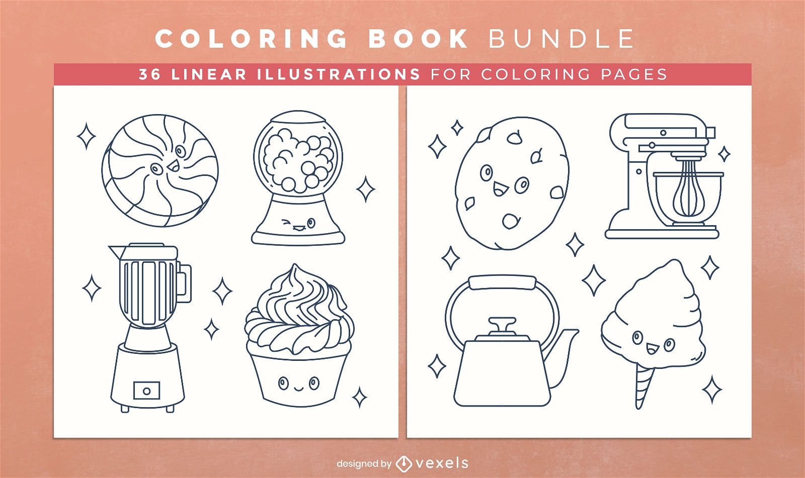 Bakery elements coloring book design pages