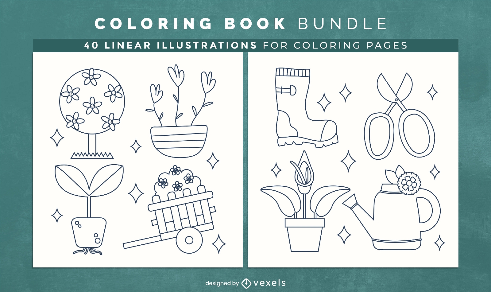 P?ginas de design de livro para colorir de jardinagem