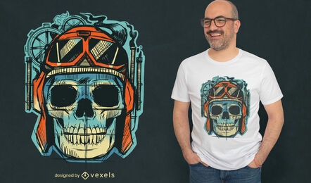 Design de camiseta de esboço de esqueleto piloto