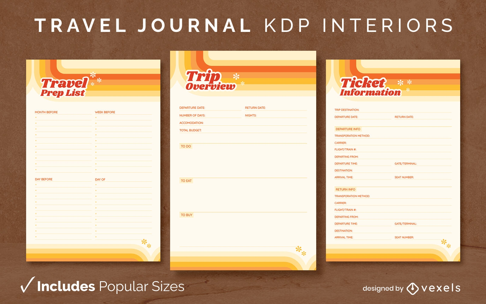 Retro travel journal template KDP interior design