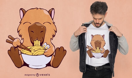 Diseño de camiseta de ramen comiendo animales carpincho