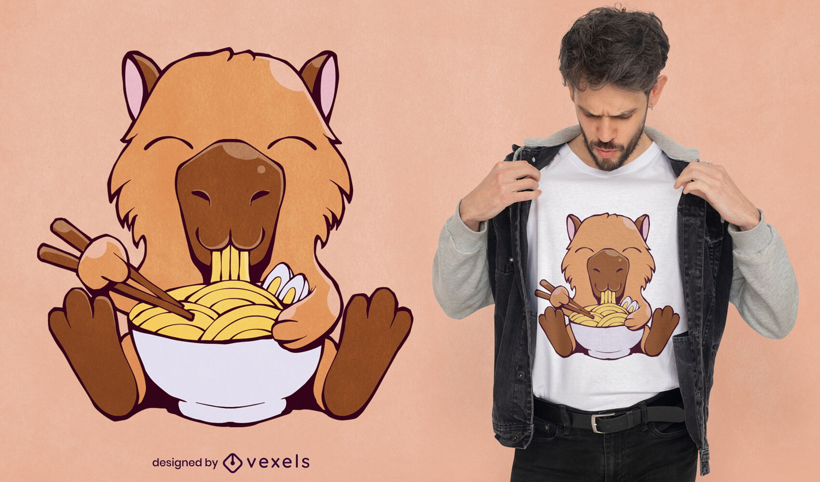 Capybara animal eating ramen t-shirt design