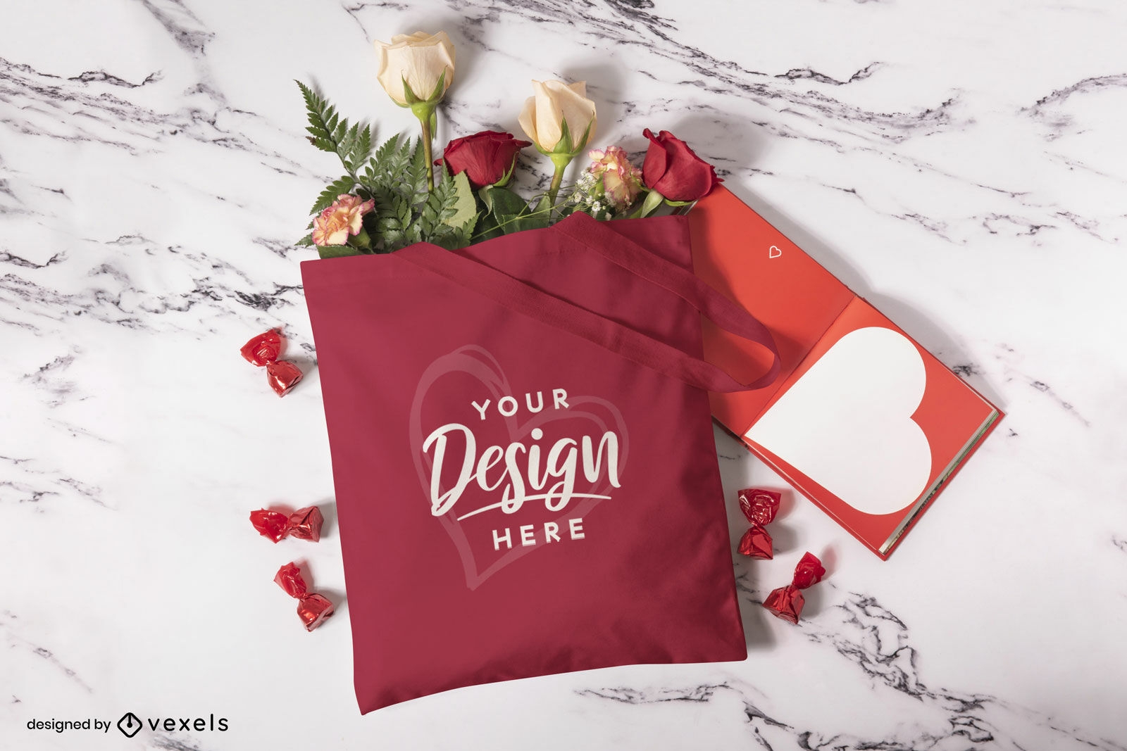 Valentine's day tote bag mockup design