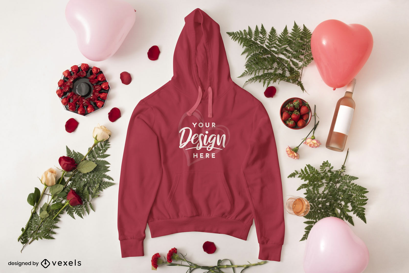 Maqueta de sudadera con capucha del día de san valentín