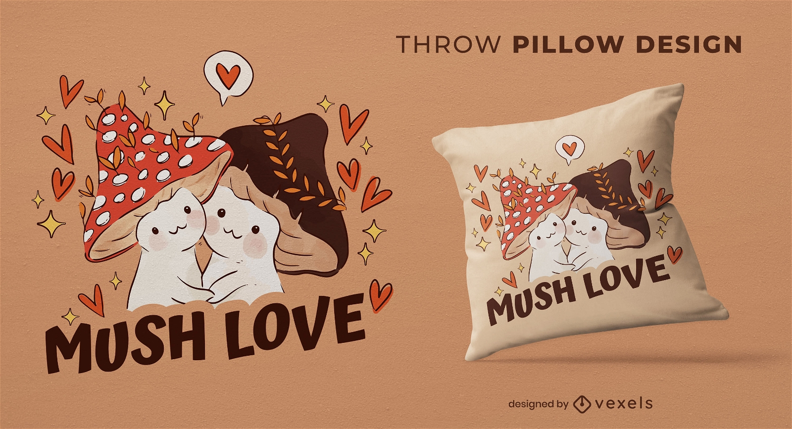 Mush love mushrooms throw pillow design