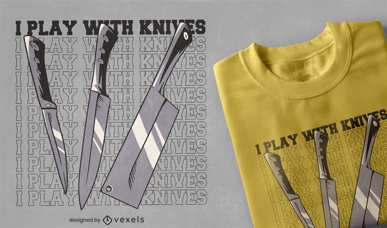 Diseño de camiseta de chefs cocinando cuchillos.