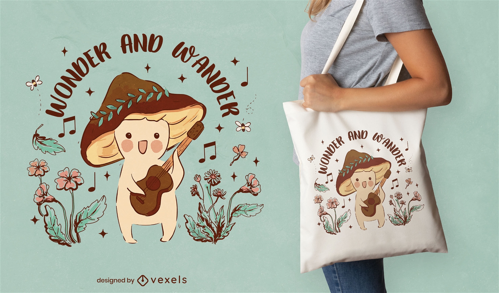 Cute mushroom character tote bag design