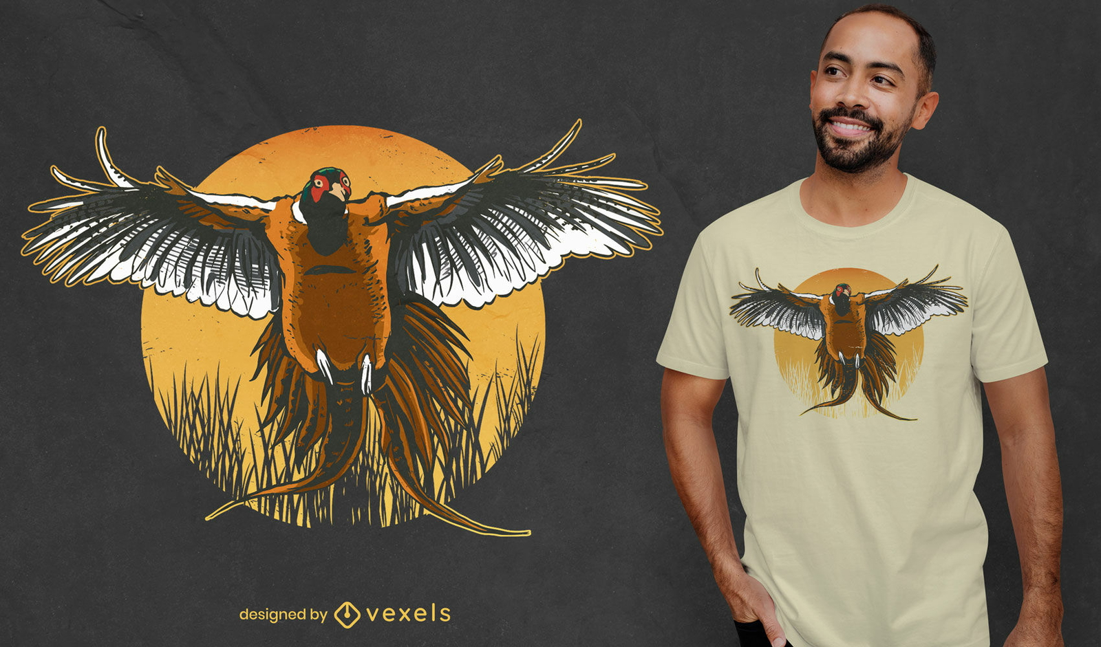 Diseño de camiseta de vuelo de animal de pájaro faisán