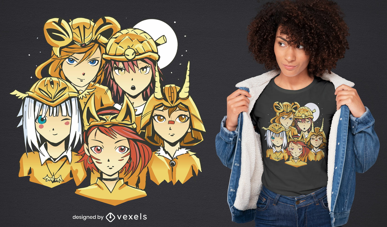 Diseño de camiseta de personas animales de anime.