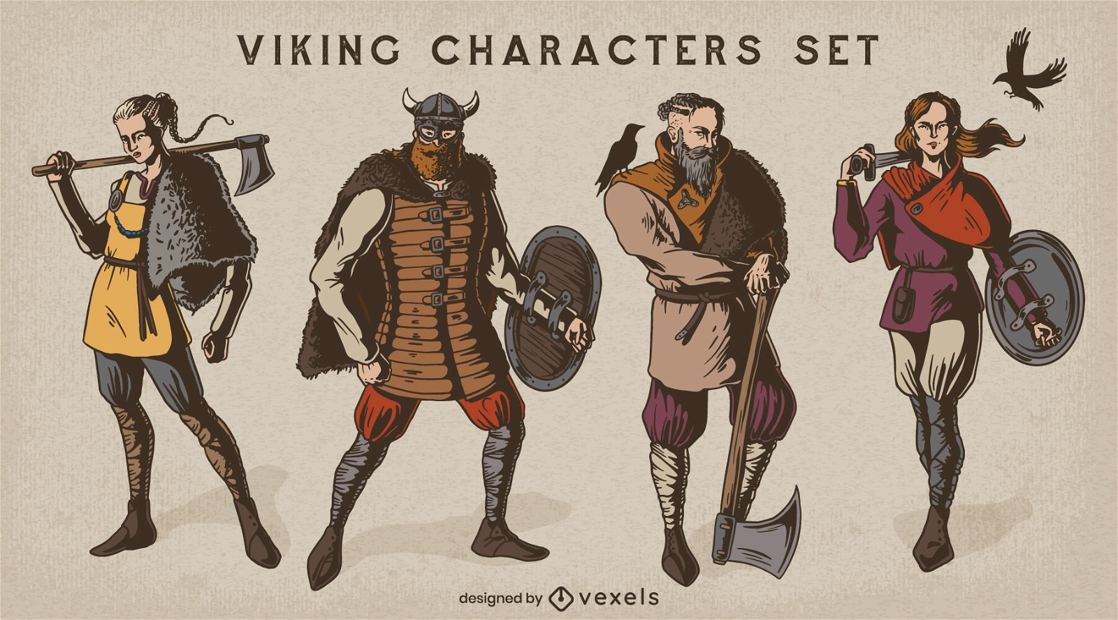 Conjunto de personagens realistas vikings