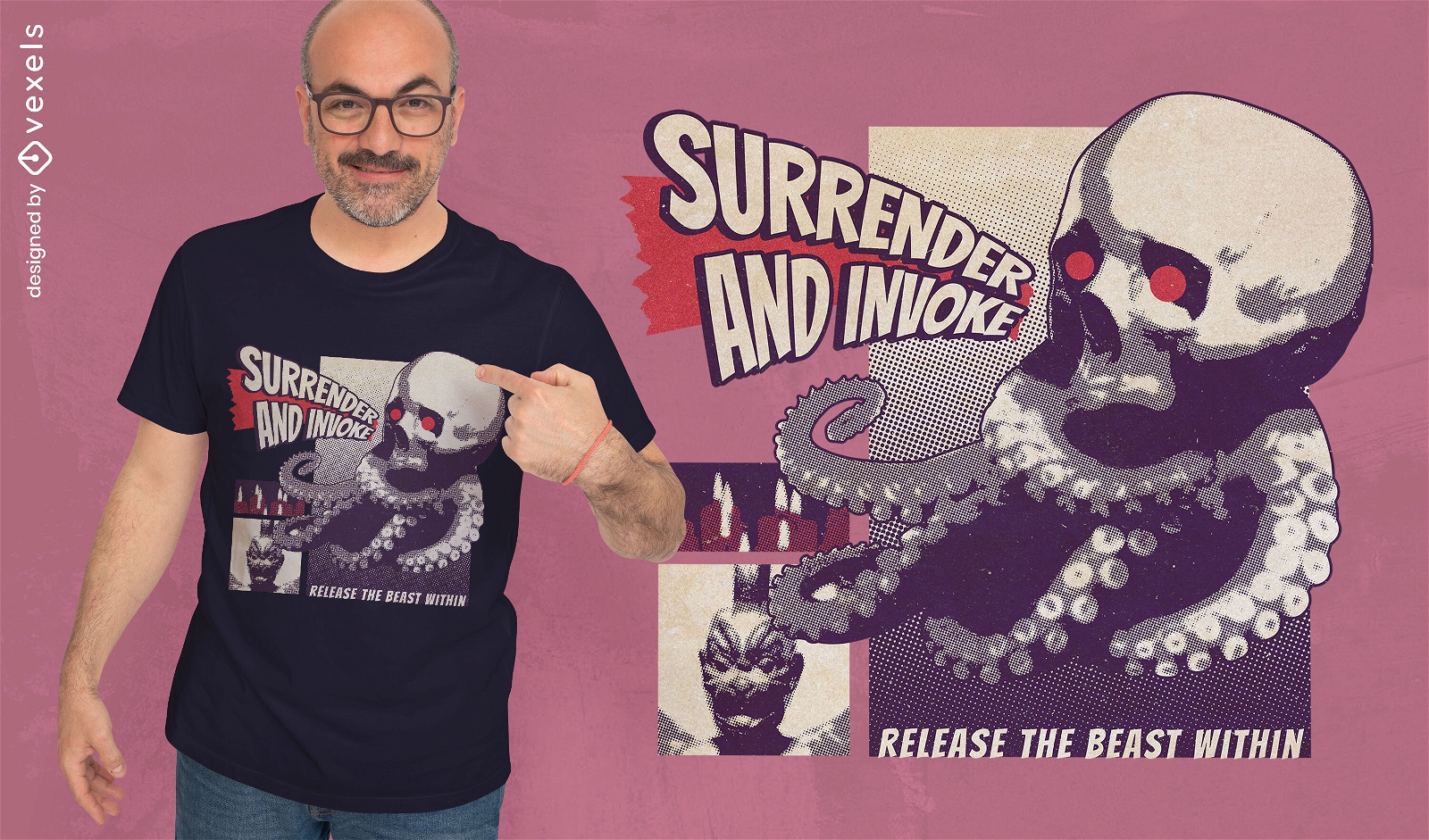 Comic octopus skull psd t-shirt design