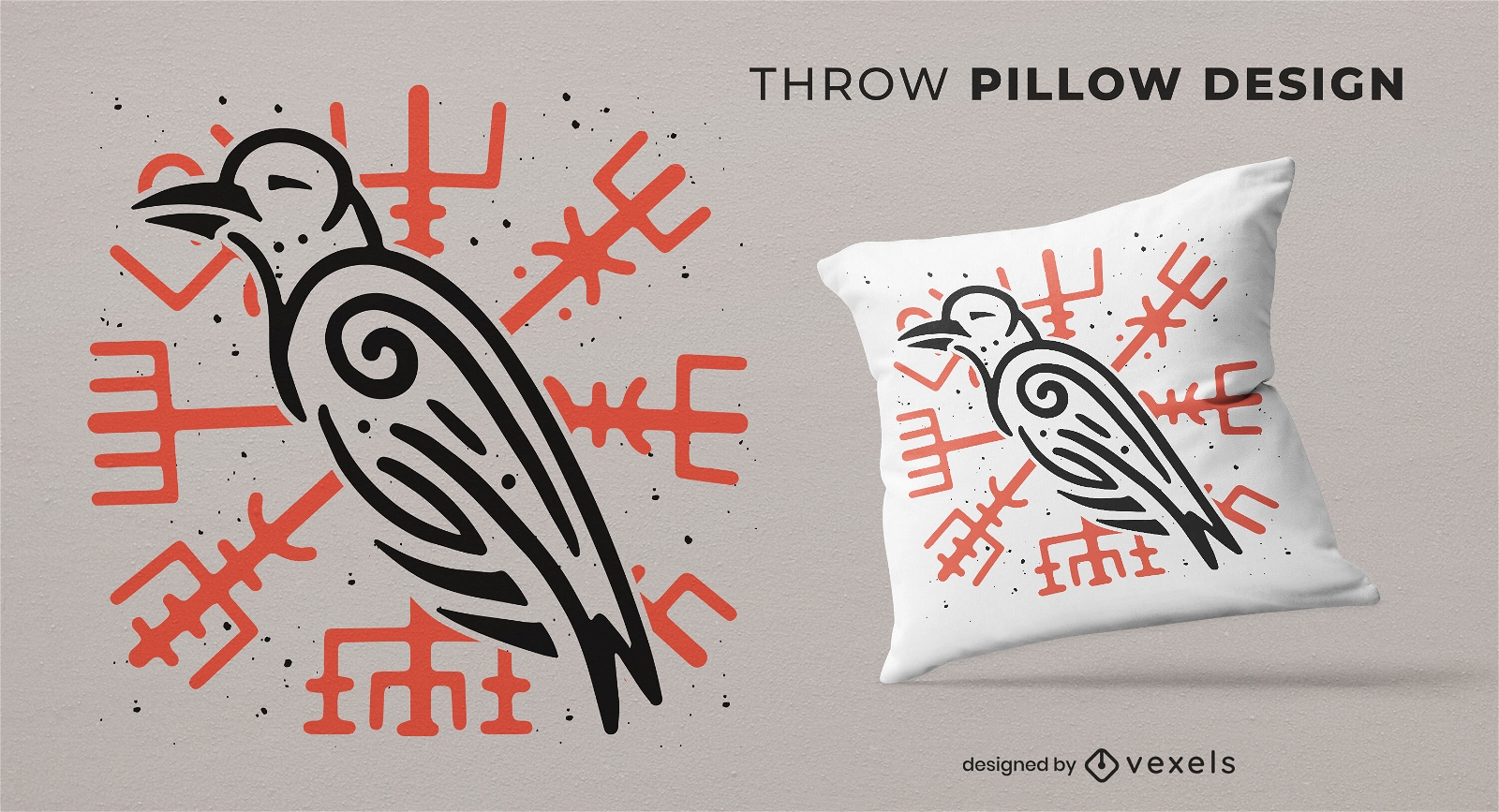 Viking raven throw pillow design