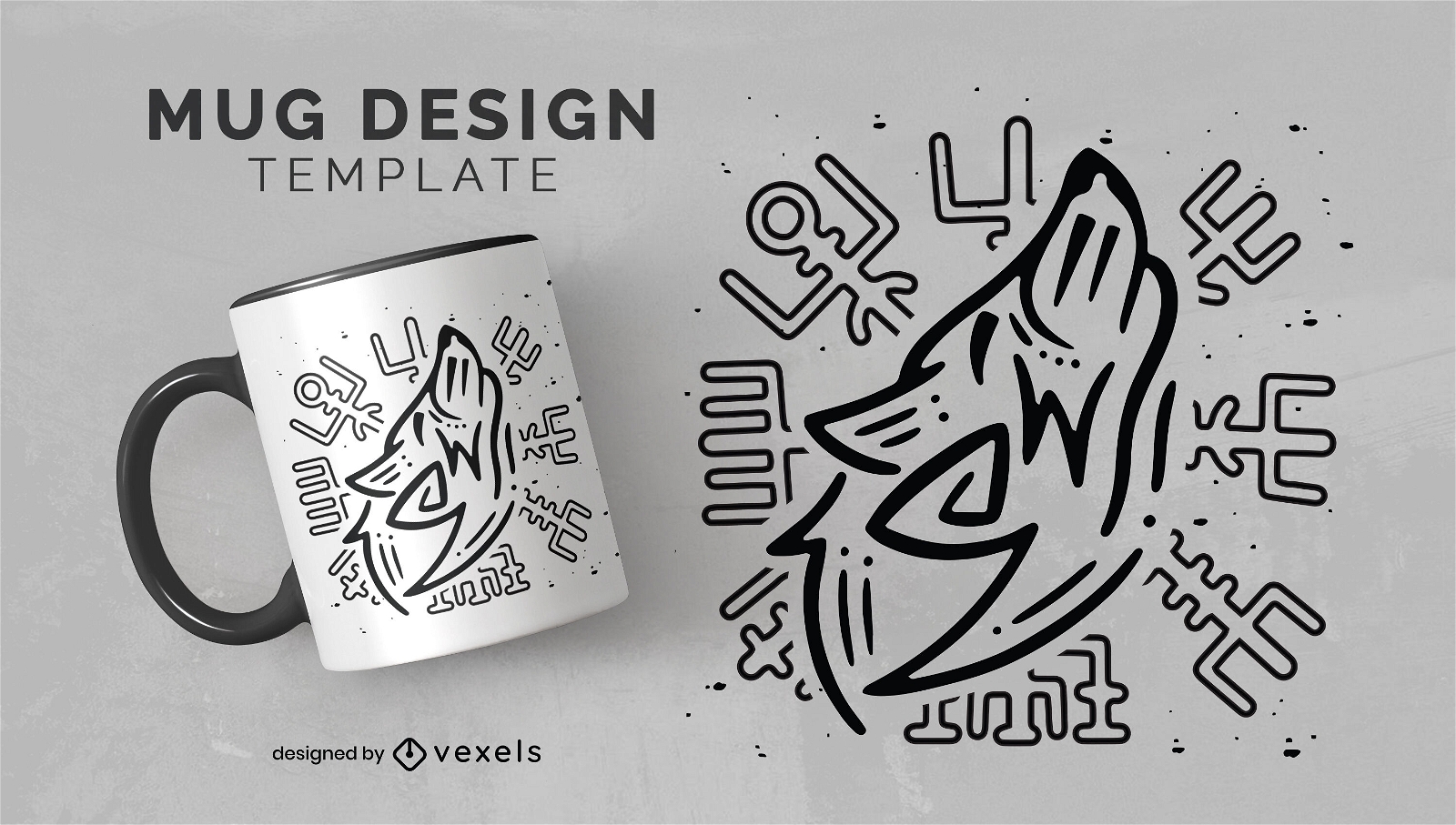 Símbolos vikingos y diseño de taza de lobo.