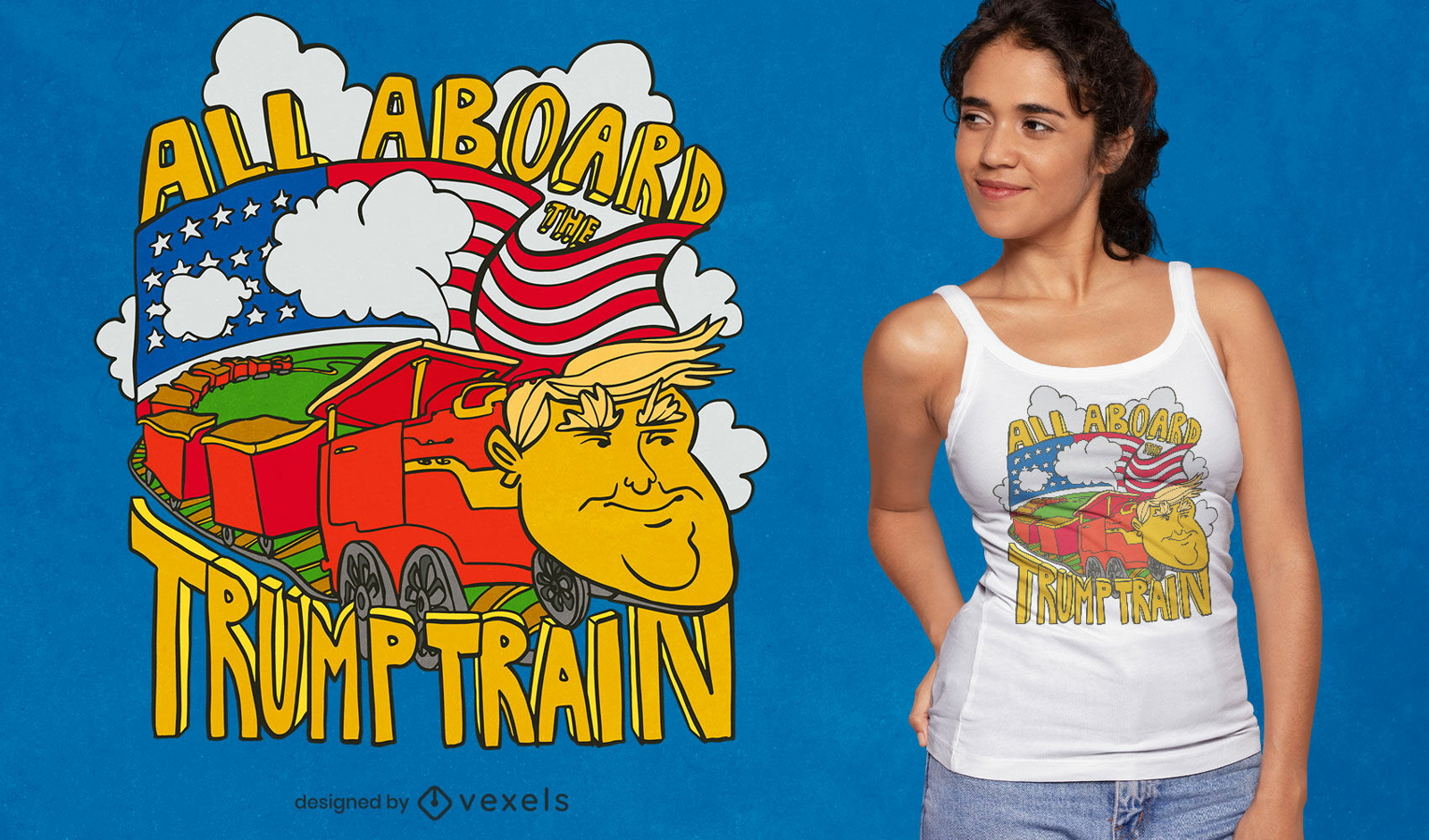Dise?o de camiseta de dibujos animados de tren Trump USA