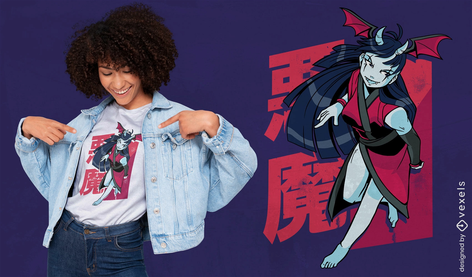 Dämonisches Anime-Mädchen-T-Shirt-Design