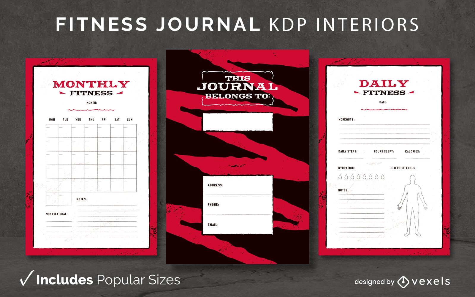 Gym fitness journal design template KDP