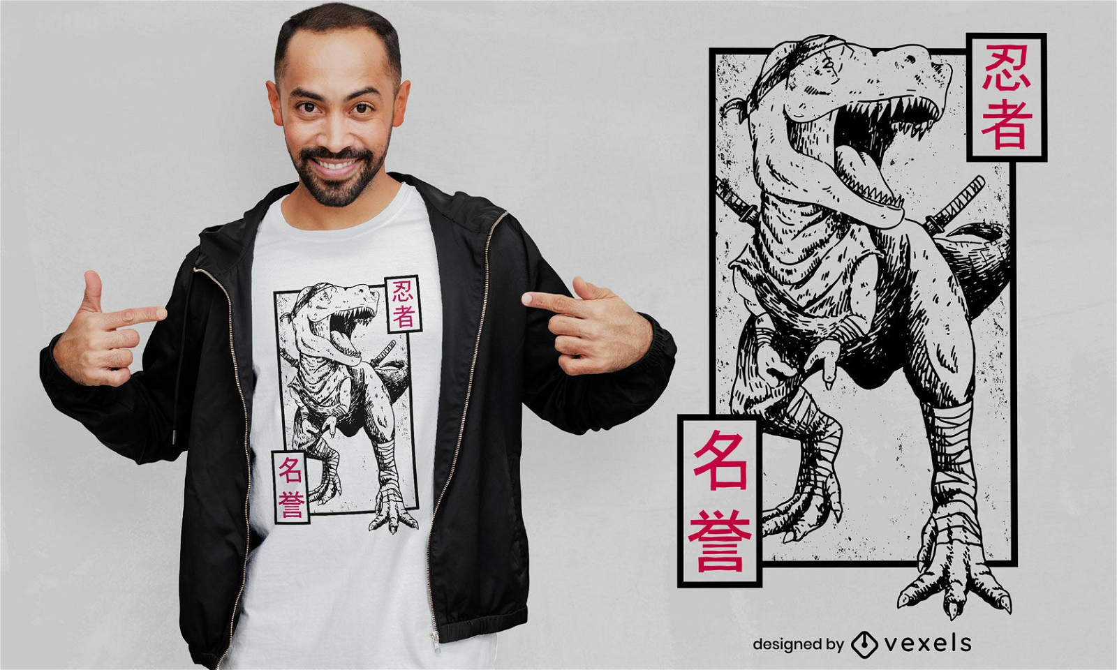 Diseño de camiseta ninja t-rex