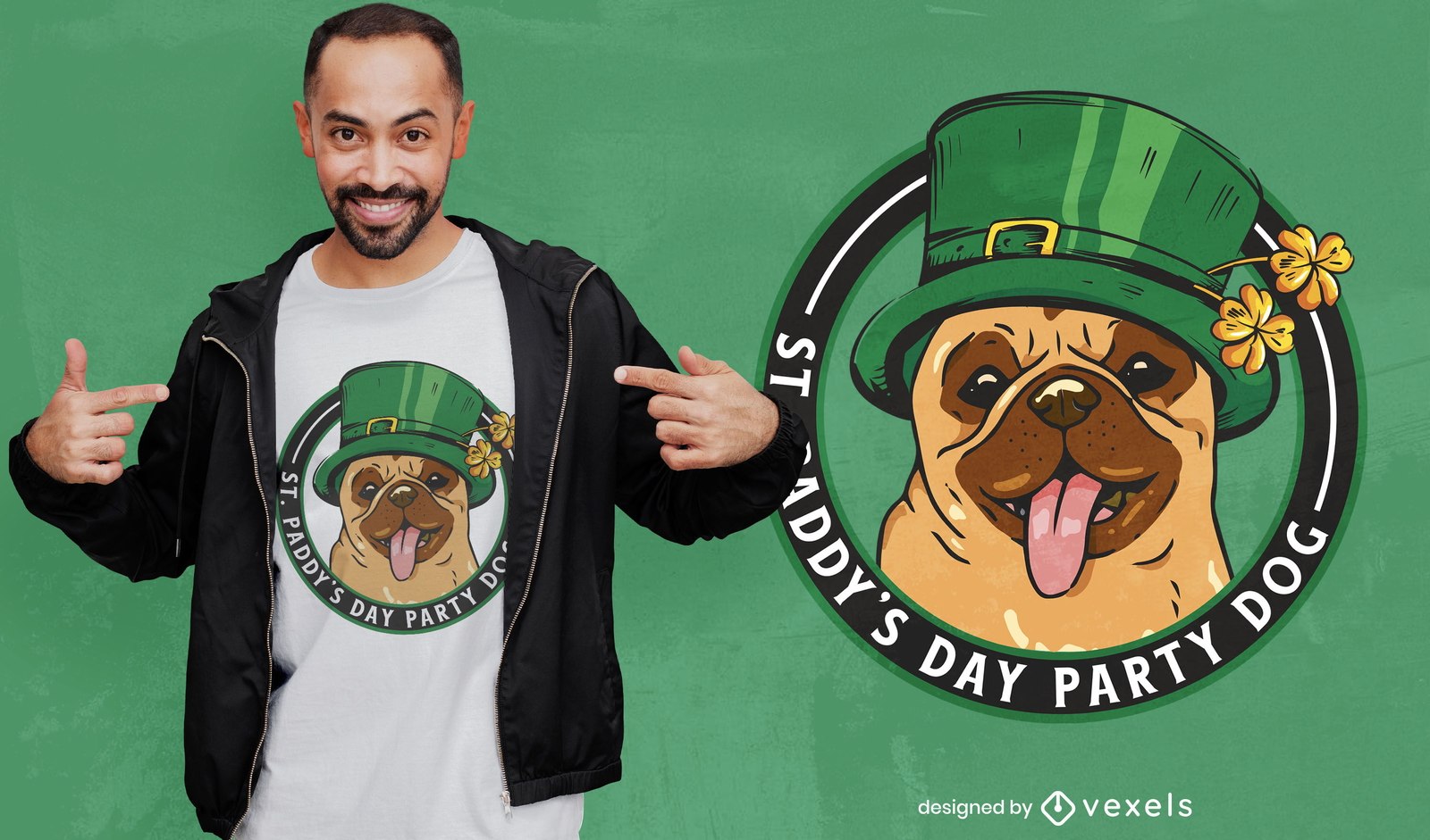 Diseño de camiseta pug de san patricio.