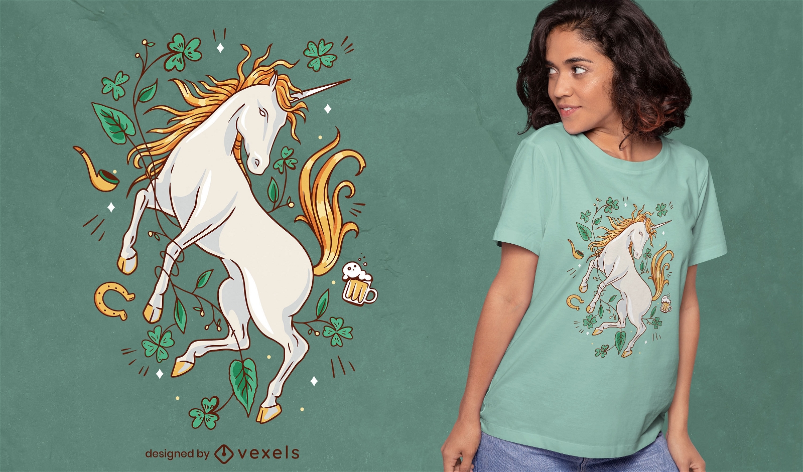 Diseño de camiseta de unicornio del día de San Patricio