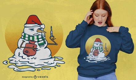 Diseño de camiseta de dibujos animados de muñeco de nieve enfermo