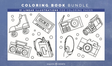 Retro electronics coloring book design pages