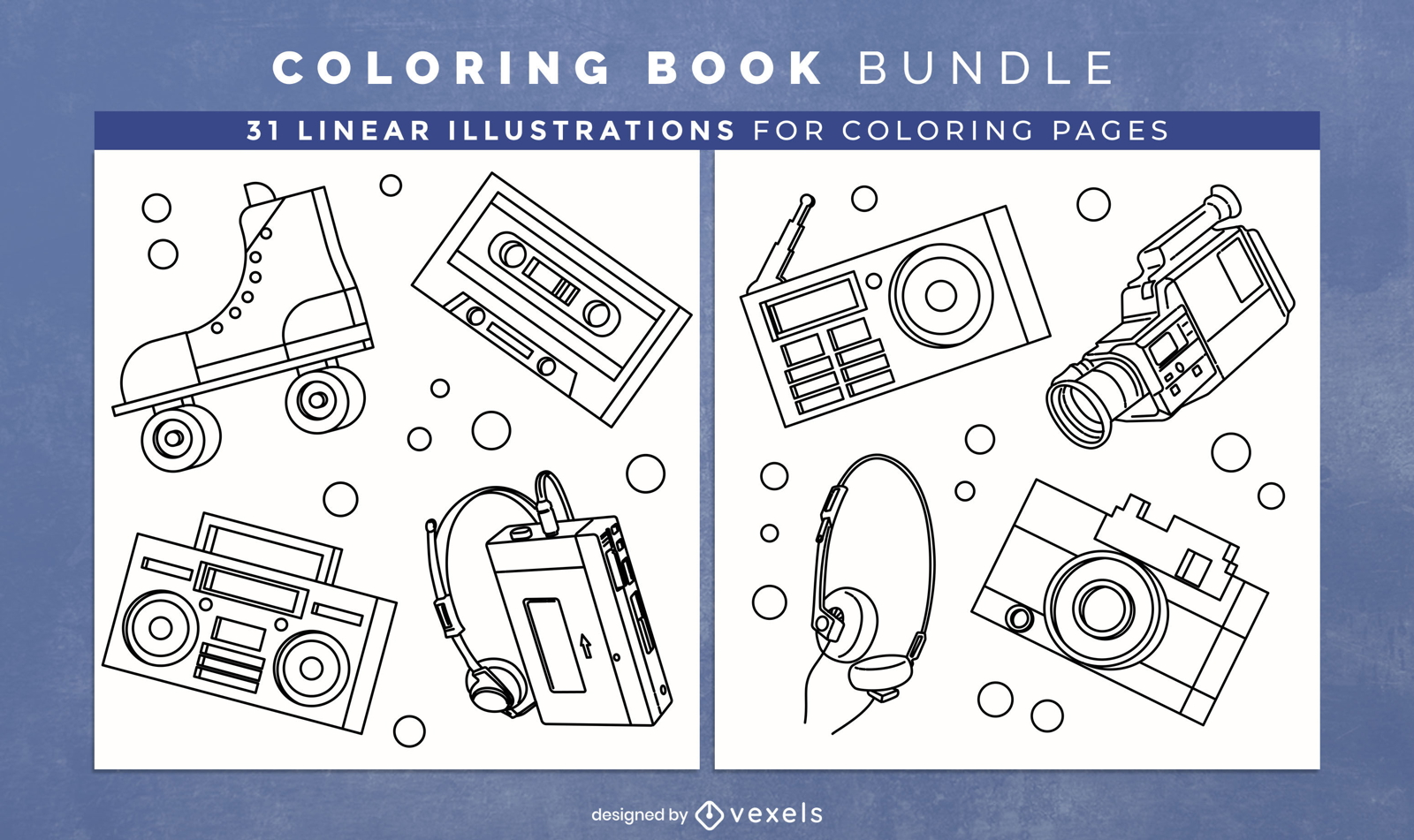 Retro electronics coloring book design pages