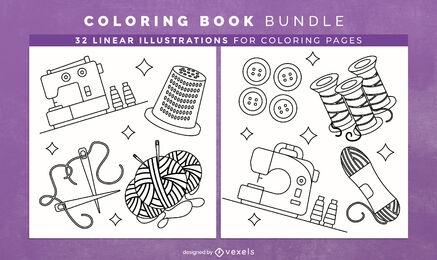 Sewing kit coloring book design pages