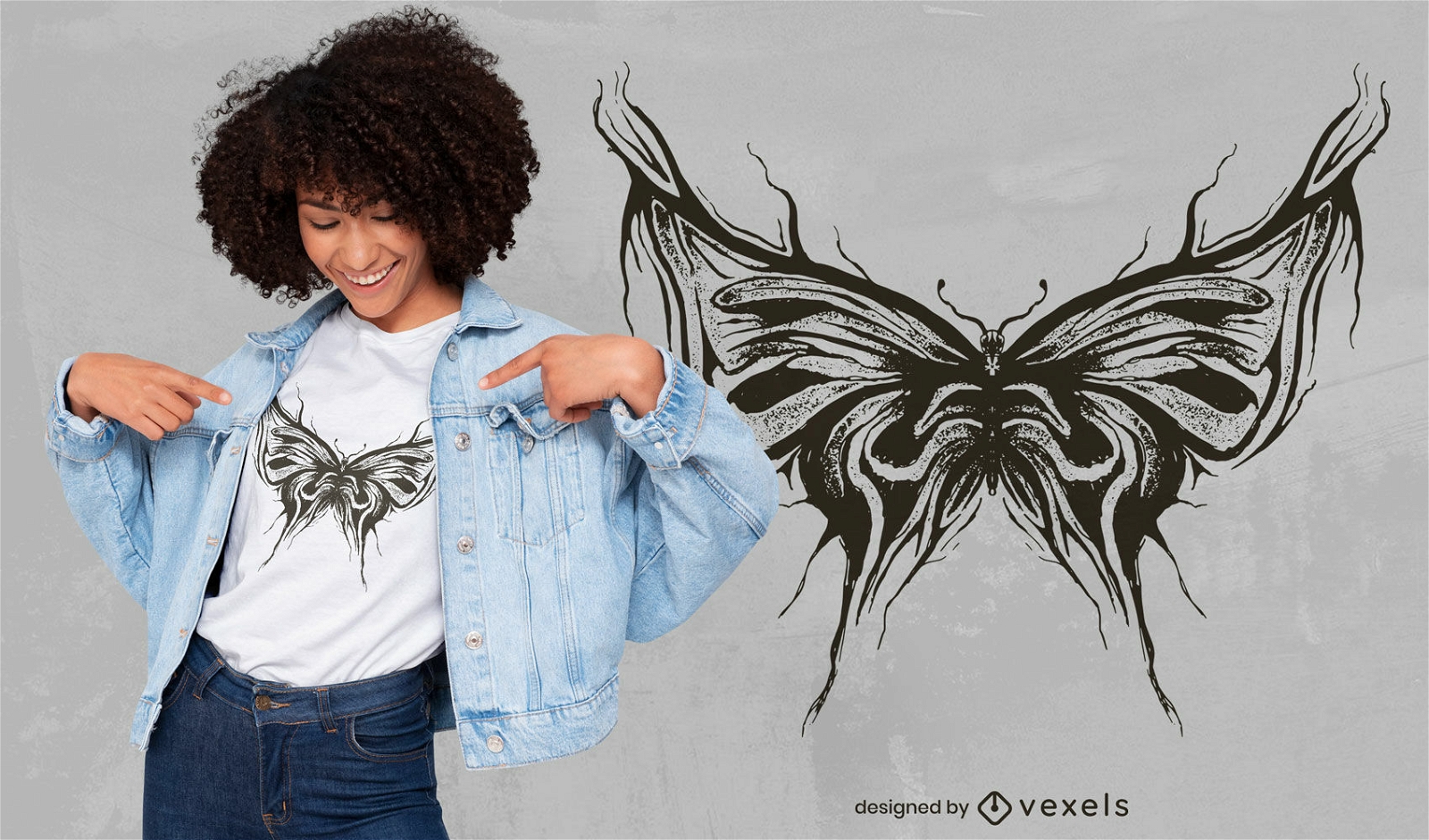 Diseño de camiseta de insecto mariposa grunge